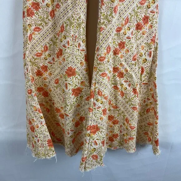 Show Me Your Mumu Pants XS Peach Green Coral Floral Elastic Waist Pull-On Denim - Picture 4 of 12